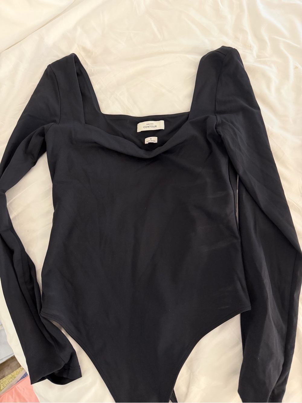 Aritzia Black Long-Sleeve Square Neck Bodysuit